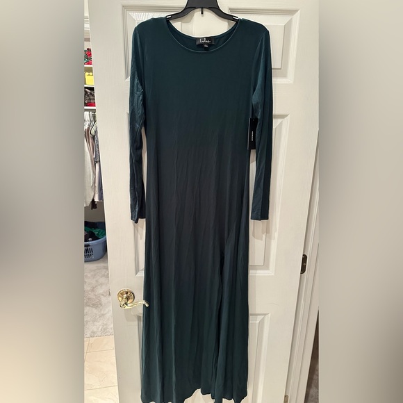 Lulus Swept Away Green Long Sleeve Maxi Dress Large Front Slit Size L - Picture 4 of 8